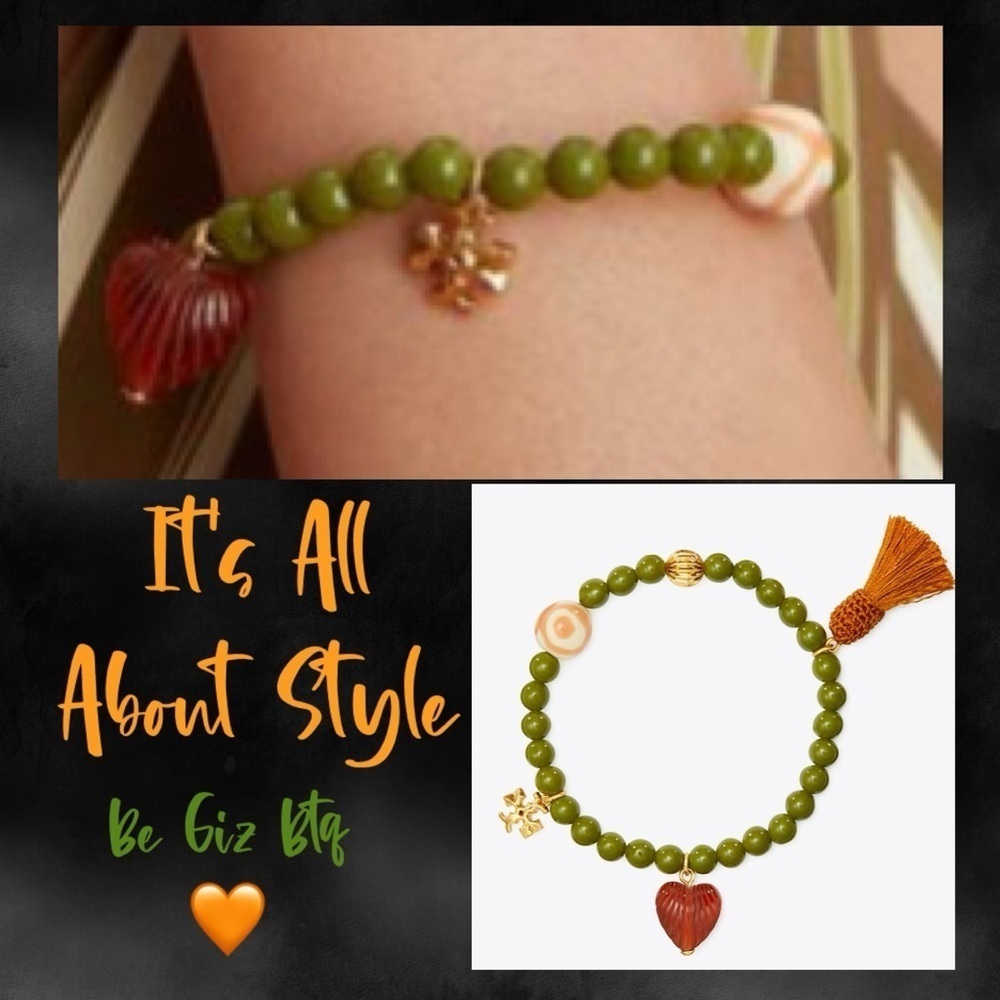Tory Burch Authentic Roxanne Beaded Charm Bracelet Green